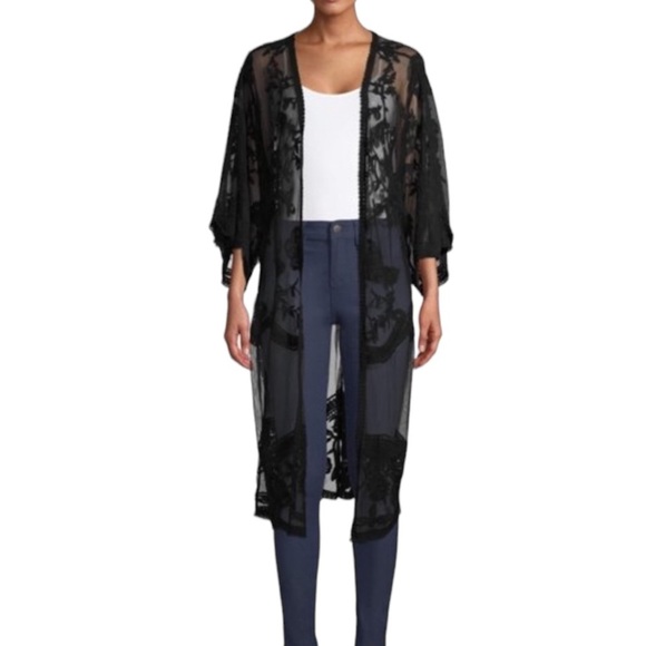 Zara Black Button Down Duster with Flower Stitch Print Size S - Picture 2 of 7